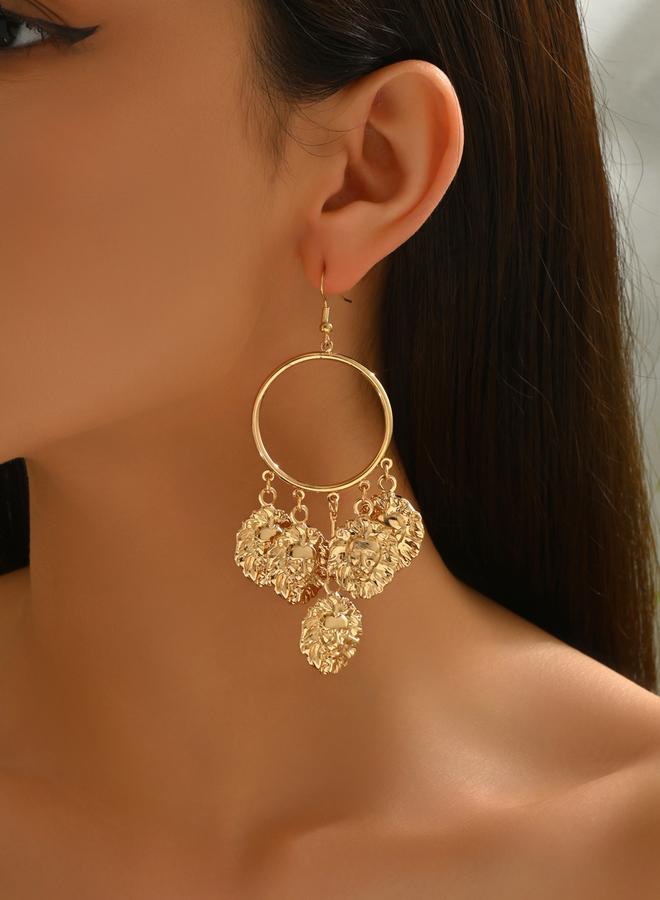 تايك تو أقراط حلقية ذهبية متدلية بتصميم أسد - Image 1