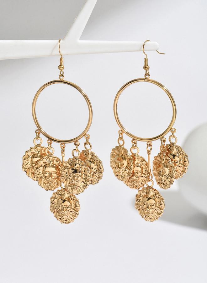 تايك تو أقراط حلقية ذهبية متدلية بتصميم أسد - Image 3