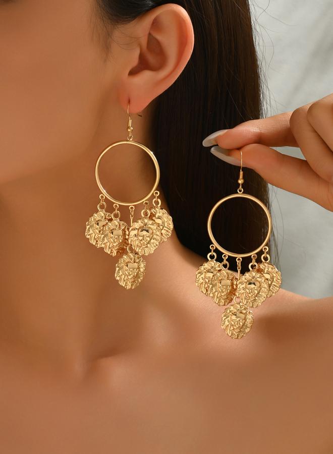 تايك تو أقراط حلقية ذهبية متدلية بتصميم أسد - Image 2