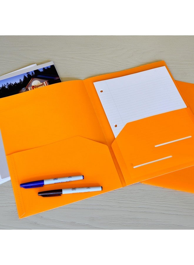 Youngever 6 Pack Heavy Duty Plastic Two Pocket Folders Heavy Duty Plastic 2 Pocket Folder (Orange) - Image 4
