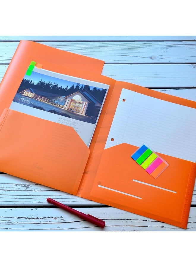 Youngever 6 Pack Heavy Duty Plastic Two Pocket Folders Heavy Duty Plastic 2 Pocket Folder (Orange) - Image 3