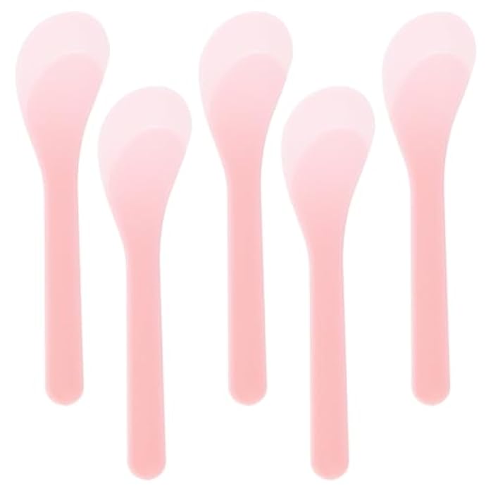 ONLYKXY 5pcs 5inch Plastic Beauty Spoon Facial Cream Brush Makeup Scoop Mud Reusable Cosmetic Dig Scoop Spatula Mask Tip for Lotions Moisturizers Home Salon DIY Facemask Mixing Sampling (Pink) - Image 1