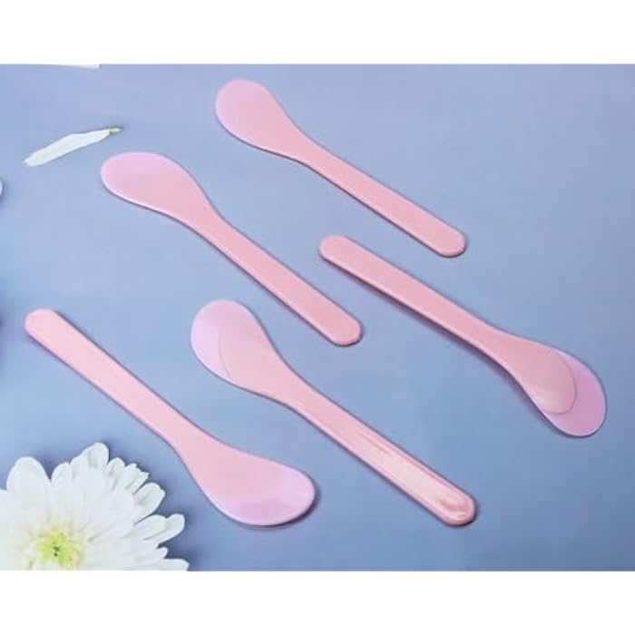 ONLYKXY 5pcs 5inch Plastic Beauty Spoon Facial Cream Brush Makeup Scoop Mud Reusable Cosmetic Dig Scoop Spatula Mask Tip for Lotions Moisturizers Home Salon DIY Facemask Mixing Sampling (Pink) - Image 3