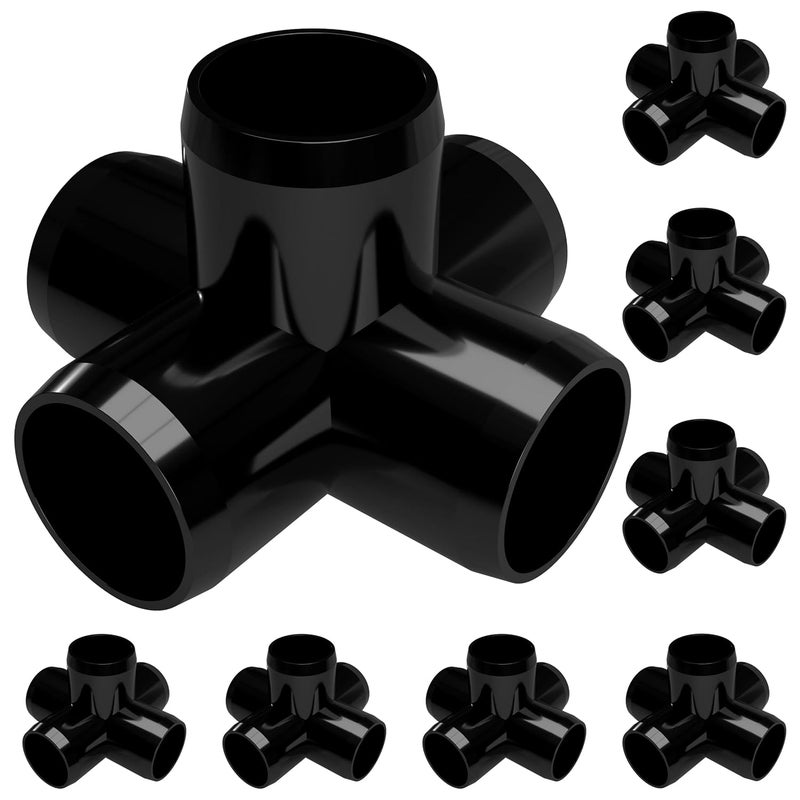 FORMUFIT 3/4" 5-Way Cross Furniture Grade PVC Fitting in Black, Made in USA, UV-Resistant, Impact-Proof, 1.050” Actual Socket Diameter (Pack of 8) - F0345WC-BK-8 - Image 1