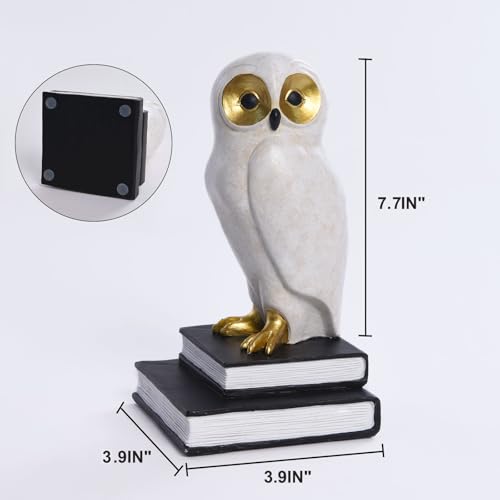 Kakizzy Book Ends for Shelves, Owl Decorative Bookends Bronze Bird Book Stopper Unique Kids Book Holders with Anti-Slip Base Luxurious Bookends for Kids Rooms Office Home Decor(White) - Image 2