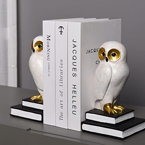 Kakizzy Book Ends for Shelves, Owl Decorative Bookends Bronze Bird Book Stopper Unique Kids Book Holders with Anti-Slip Base Luxurious Bookends for Kids Rooms Office Home Decor(White) - Image 5