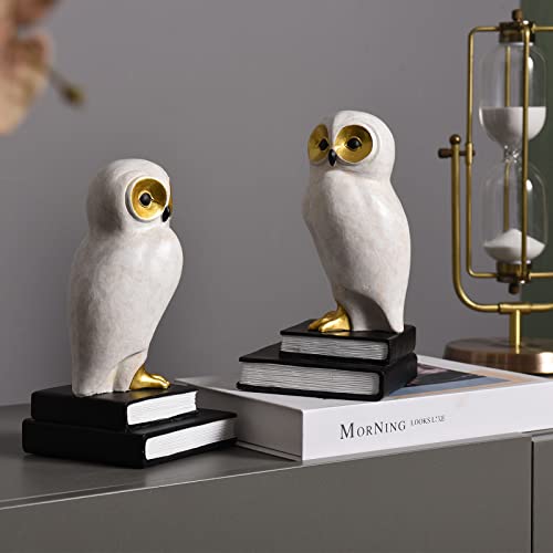 Kakizzy Book Ends for Shelves, Owl Decorative Bookends Bronze Bird Book Stopper Unique Kids Book Holders with Anti-Slip Base Luxurious Bookends for Kids Rooms Office Home Decor(White) - Image 4