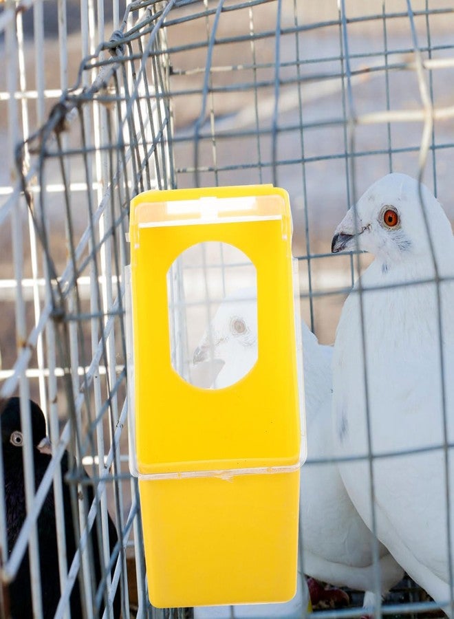 HAKIDZEL 5pcs Yellow Hanging Bird Cage Feeders with Clear Lids Plastic Single Hole Pigeon Feeder Boxes for Parakeet Dove Quail Poultry Food and Water Dispenser Easy Installation and Stable - Image 3