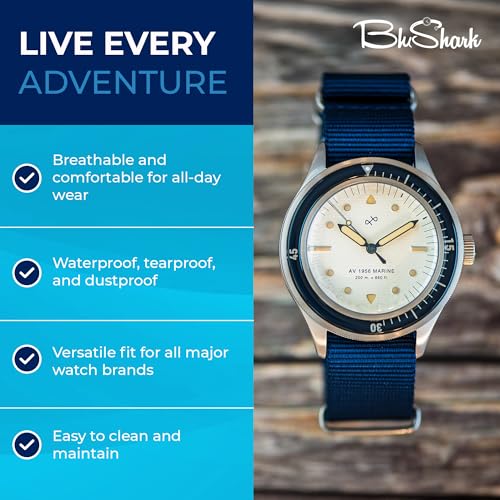 BluShark - Original Collection Military-Style Waterproof Watch Strap, Fits All Timepiece Brands, Durable Nylon Wristwatch Accessories with Stainless Steel Buckle, Navy Blue, 20mm - Image 4