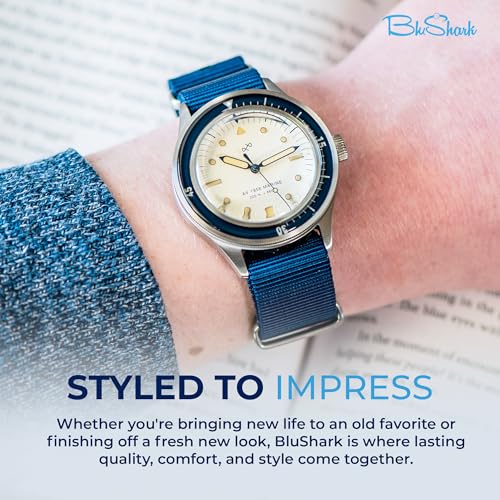 BluShark - Original Collection Military-Style Waterproof Watch Strap, Fits All Timepiece Brands, Durable Nylon Wristwatch Accessories with Stainless Steel Buckle, Navy Blue, 20mm - Image 5