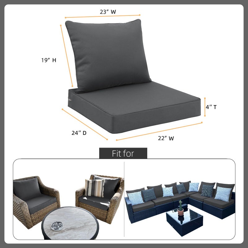 Favoyard Outdoor Seat Cushion Set 22 x 24 Inch Waterproof & Fade Resistant Patio Furniture Cushions with Removable Cover Deep Seat & Back Cushion with Tie Straps for Chair Sofa Couch - Image 2