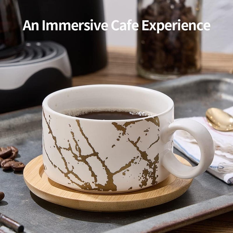 LUKA Porcelain Espresso Cup with Metal Stand 6 Ounce Stackable Ceramic Demitasse Espresso Mugs Cappuccino Cups Set for LatteCoffeeCafe MochaTeaSet of 4White - Image 3