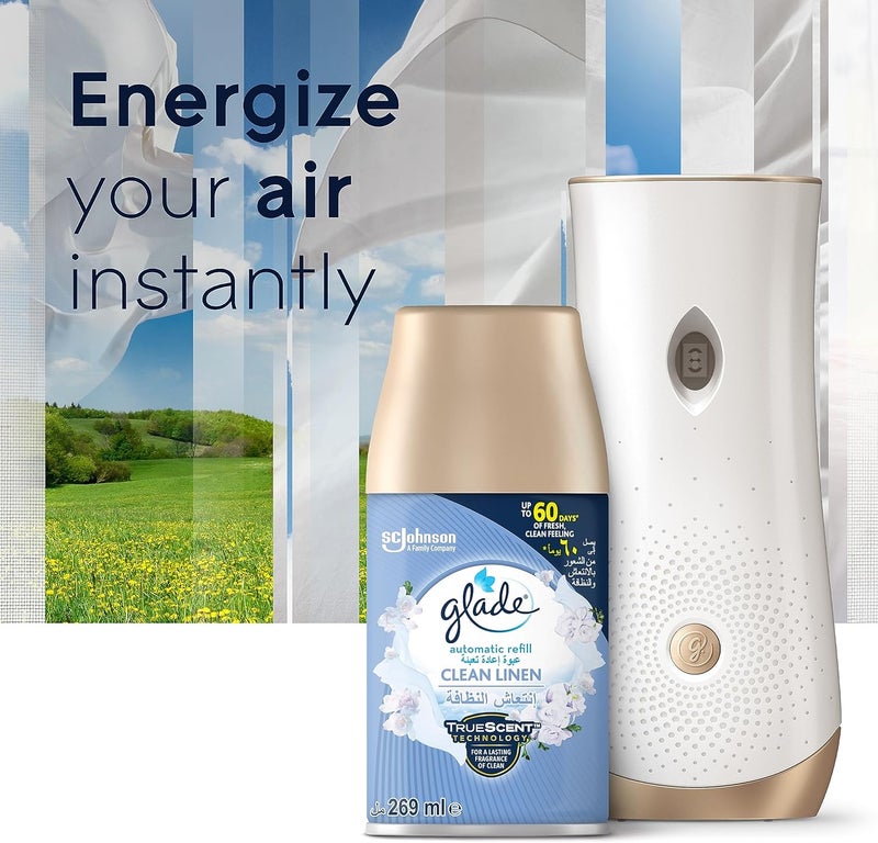 Glade Automatic Spray Refill - 2 x Clean Linen & 1 x Blooming Peony and Cherry, 3 x 269ml - Image 2