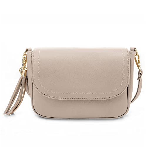 EVVE Small Crossbody Bag for Women Trendy Vegan Leather Flap Saddle Purses with Adjustable Shoulder Strap - Stone - Image 1
