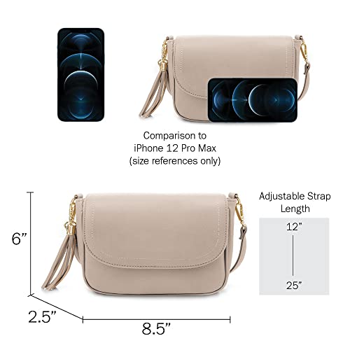 EVVE Small Crossbody Bag for Women Trendy Vegan Leather Flap Saddle Purses with Adjustable Shoulder Strap - Stone - Image 4