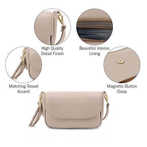 EVVE Small Crossbody Bag for Women Trendy Vegan Leather Flap Saddle Purses with Adjustable Shoulder Strap - Stone - Image 5