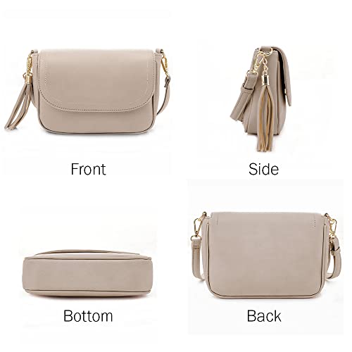 EVVE Small Crossbody Bag for Women Trendy Vegan Leather Flap Saddle Purses with Adjustable Shoulder Strap - Stone - Image 2