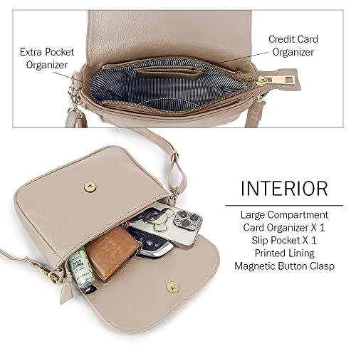 EVVE Small Crossbody Bag for Women Trendy Vegan Leather Flap Saddle Purses with Adjustable Shoulder Strap - Stone - Image 3