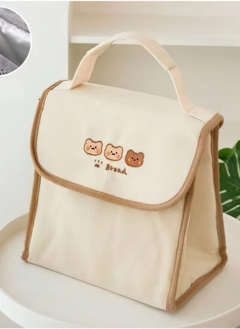 SYOSI - Lunch Bag Aesthetic Kawaii Cute Lunch Box Insulated Leakproof Waterproof Durable for Women Girls Kids Office School (Bear-Flip) - Image 1