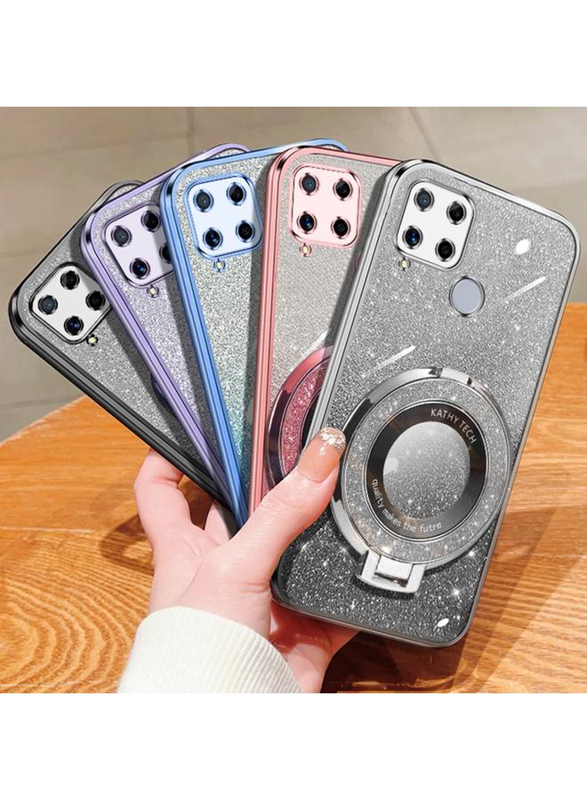 اس-توب جراب لهاتف Realme C25 / Narzo 30A، جراب دائري من مادة TPU بحامل لامع متدرج مطلي - Image 2