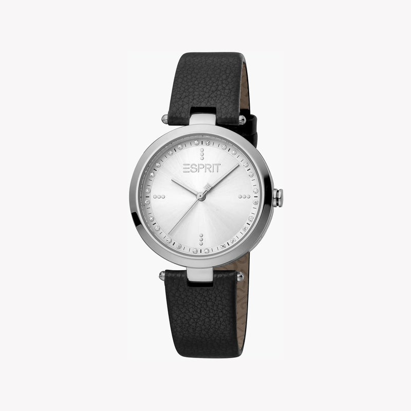 ESPRIT Women's Black Leather Watch, Silver Dial|ES1L314L0015 - Image 1