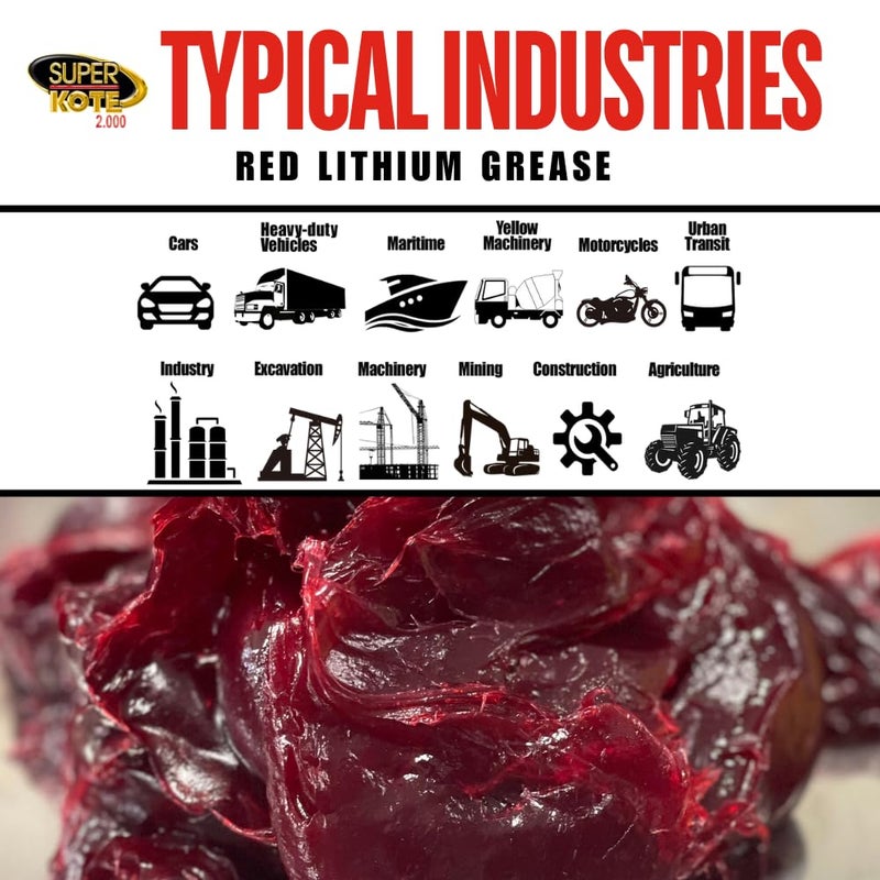 Superkote 2000 Lithium Grease Superkote 2000 / NLGI 2 / Multipurpose/Lithium/Lubricant/EP/High Temp/Industry/Construction/Automotive/Red Grease / 360g - Image 2
