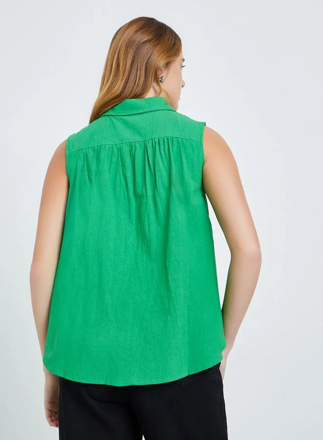 Take Two  Green Solid Polo Neck Buttoned Top for Women | Best Price UAE