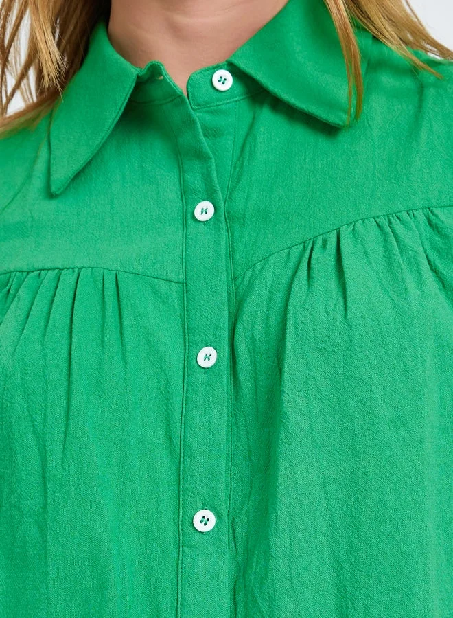 Take Two  Green Solid Polo Neck Buttoned Top for Women | Best Price UAE