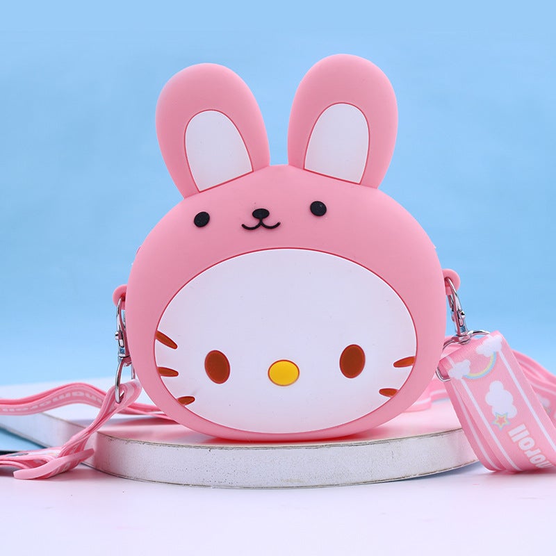 Cute Kuromi Silicone Coin Purse Cartoon Shoulder Bag KT cat (pink)