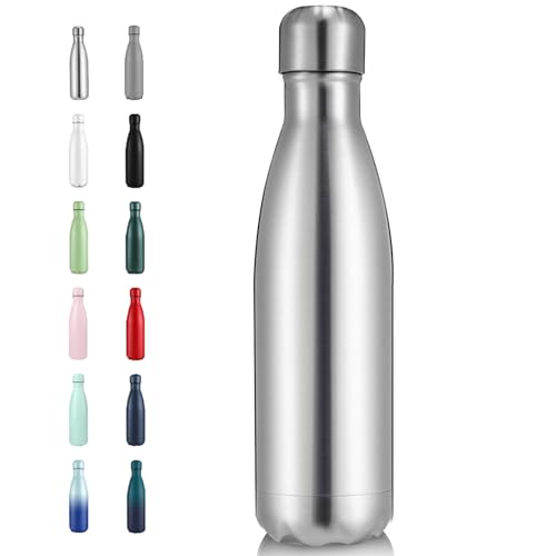 Volhoply 17oz Insulated Stainless Steel Water Bottle Double Wall Vacuum Flask Keeps Cold 24h Hot 12h Available in Packs of 1 4 or 8Silver1 Pack - Image 1
