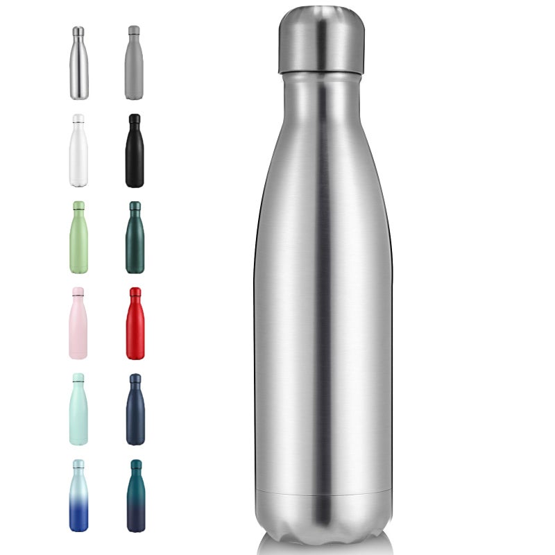 Volhoply 17oz Insulated Stainless Steel Water Bottle Double Wall Vacuum Flask Keeps Cold 24h Hot 12h Available in Packs of 1 4 or 8Silver1 Pack - Image 2