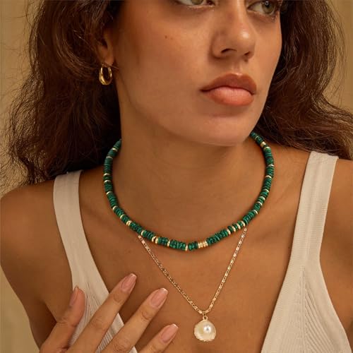 chorfla Turquoise NecklaceBead Choker Necklace for Women,Turquoise Beaded Gemstone Necklaces Summer Jewelry Boho Bead Choker Emerald Jewelry Birthstone Necklace for Teens Friends Daughter Sister - Image 5