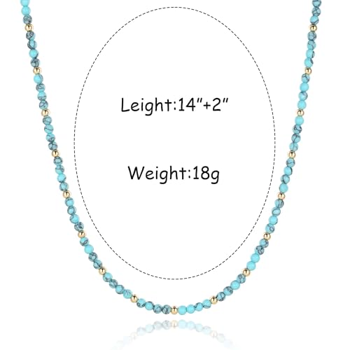 chorfla Turquoise NecklaceBead Choker Necklace for Women,Turquoise Beaded Gemstone Necklaces Summer Jewelry Boho Bead Choker Emerald Jewelry Birthstone Necklace for Teens Friends Daughter Sister - Image 3