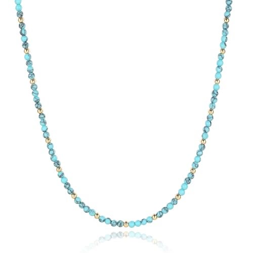 chorfla Turquoise NecklaceBead Choker Necklace for Women,Turquoise Beaded Gemstone Necklaces Summer Jewelry Boho Bead Choker Emerald Jewelry Birthstone Necklace for Teens Friends Daughter Sister - Image 1