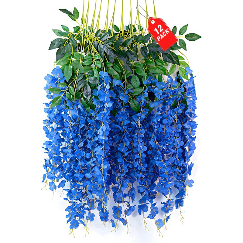 ZEBMOON 12Pack Royal Blue Wisteria Hanging Flowers  Royal Blue 3.77 Ft Fake Hanging Flowers  Royal Blue Artificial Wisteria Garland  Royal Blue Wisteria Flower Vines  Wisteria Flowers Decor  Wisteria Backdrop - Image 1
