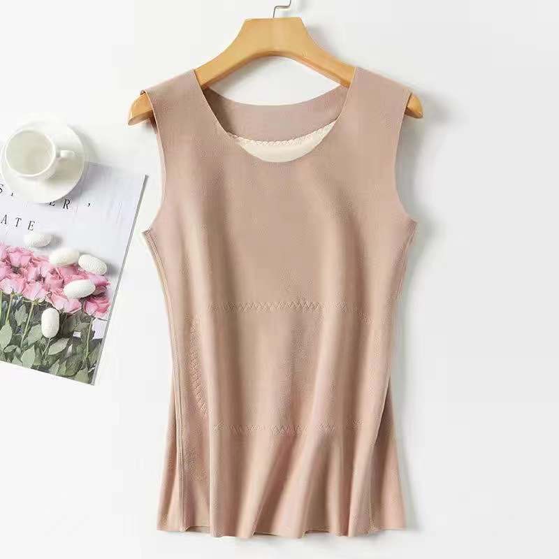 NanRenShuai Warmvest Thickened Fleece-Lined Vest Patch Base Layer Top For Men Couples Double-Sided Thickened Fleece Coat Lady skin color 