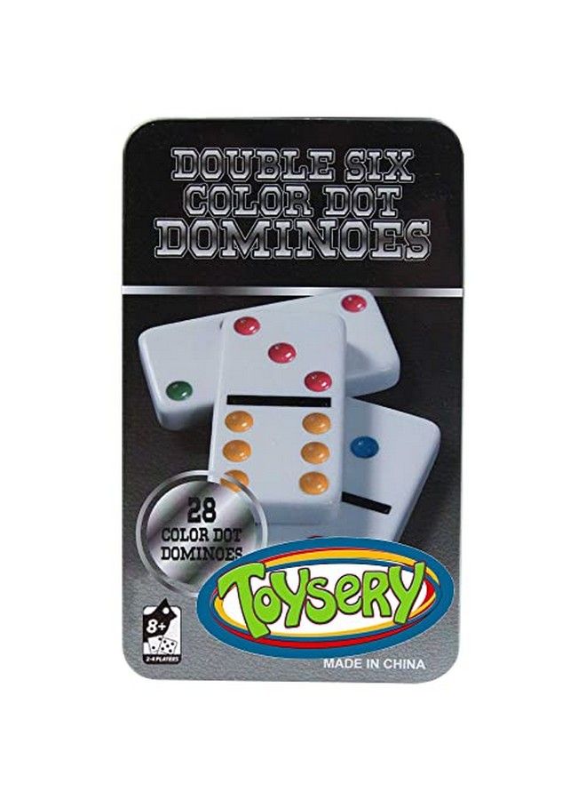Toysery مجموعة من 6 قطع دومينو مزدوجة بنقاط ملونة. مجموعة من 28 قطعة دومينو بيضاء مع علبة من الصفيح. مجموعة ألعاب تعليمية - Image 1