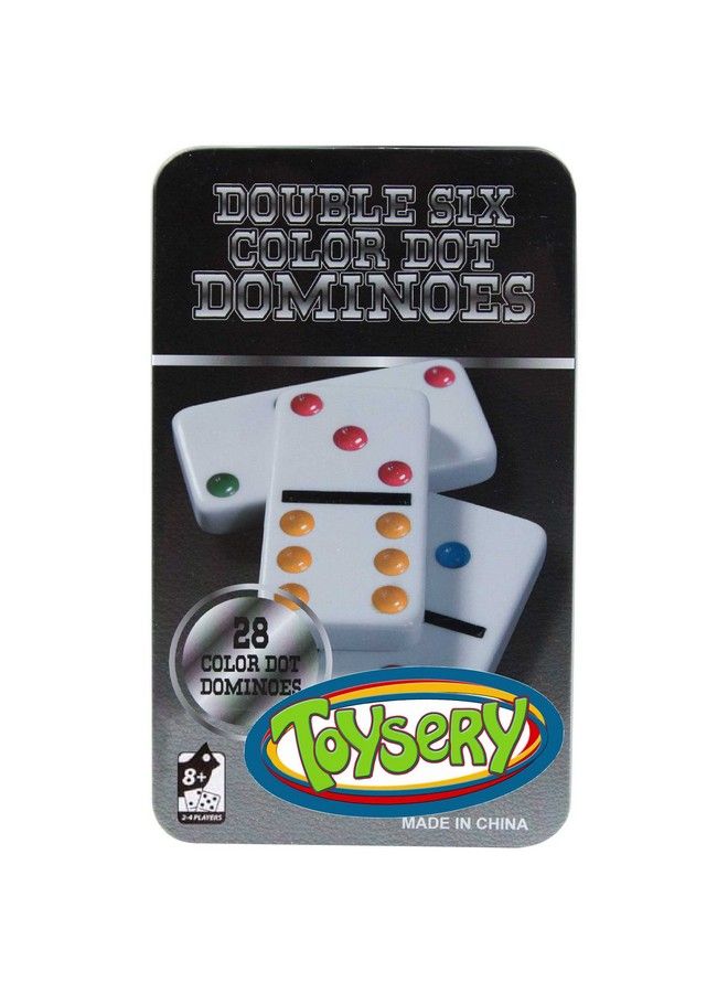 Toysery مجموعة من 6 قطع دومينو مزدوجة بنقاط ملونة. مجموعة من 28 قطعة دومينو بيضاء مع علبة من الصفيح. مجموعة ألعاب تعليمية - Image 2