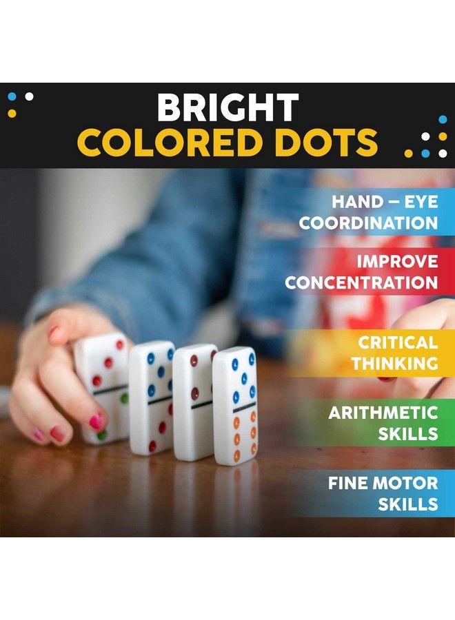 Toysery مجموعة من 6 قطع دومينو مزدوجة بنقاط ملونة. مجموعة من 28 قطعة دومينو بيضاء مع علبة من الصفيح. مجموعة ألعاب تعليمية - Image 5