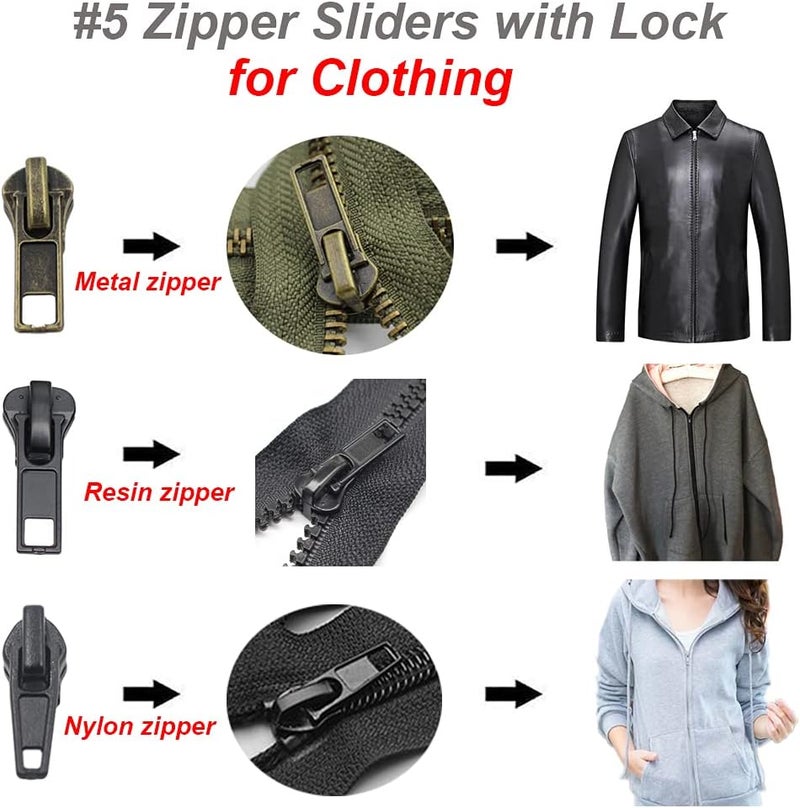 YaHoGa YaHoGa 25 Pieces 5 Zipper Repair Kit Zipper Pull Replacement Zipper Sliders for Jackets Coats Clothing - Image 2