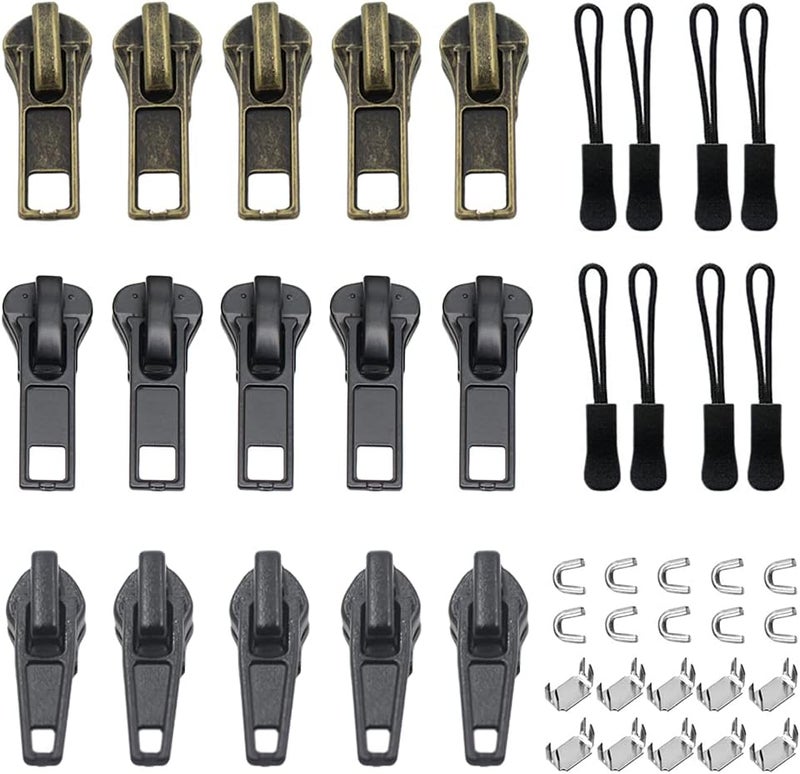YaHoGa YaHoGa 25 Pieces 5 Zipper Repair Kit Zipper Pull Replacement Zipper Sliders for Jackets Coats Clothing - Image 1