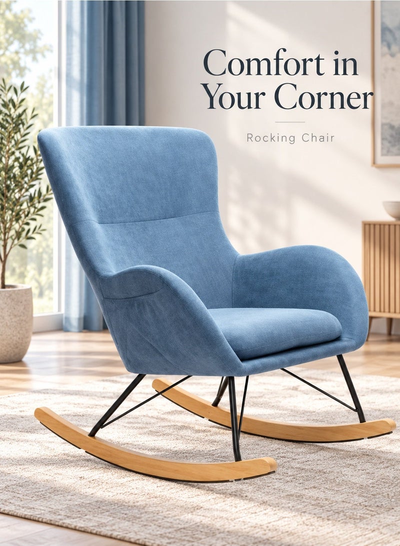 Rich Life Premium Rocking Chair with Sturdy Metal Frame and Rubber Wood Base, Plush Upholstered Cushions with High-Density Foam, Comfortable Lounge and Reading Chair for Living Room, Bedroom or Balcony Bedroom & Office Armchair with Armrests & Ergonomic Backrest for Dining Room, studyroom, Bedroom, Office Seat -Lounge Accent Chair,Patio Chairs Lounge - Image 1