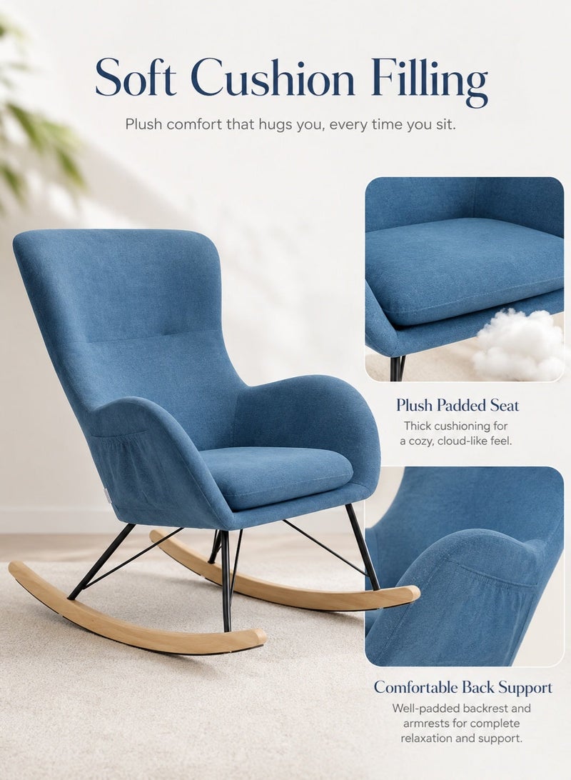 Rich Life Premium Rocking Chair with Sturdy Metal Frame and Rubber Wood Base, Plush Upholstered Cushions with High-Density Foam, Comfortable Lounge and Reading Chair for Living Room, Bedroom or Balcony Bedroom & Office Armchair with Armrests & Ergonomic Backrest for Dining Room, studyroom, Bedroom, Office Seat -Lounge Accent Chair,Patio Chairs Lounge - Image 2