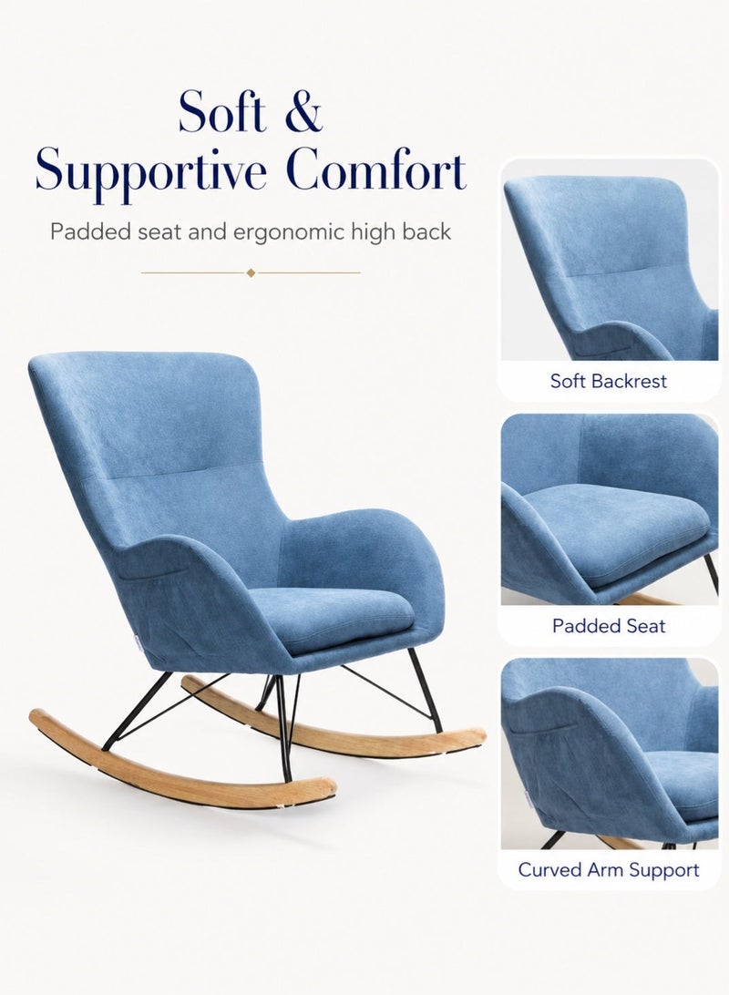 Rich Life Premium Rocking Chair with Sturdy Metal Frame and Rubber Wood Base, Plush Upholstered Cushions with High-Density Foam, Comfortable Lounge and Reading Chair for Living Room, Bedroom or Balcony Bedroom & Office Armchair with Armrests & Ergonomic Backrest for Dining Room, studyroom, Bedroom, Office Seat -Lounge Accent Chair,Patio Chairs Lounge - Image 5