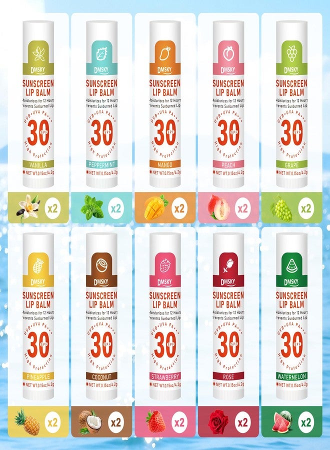 DMSKY SPF 30 Sunscreen Lip Balm 20 Pack, Clear No White Cast Sun Protection Lip Care with Vitamin E and Beeswax, Broad Spectrum SPF Lip Balm for Travel -10 Flavors - Image 2
