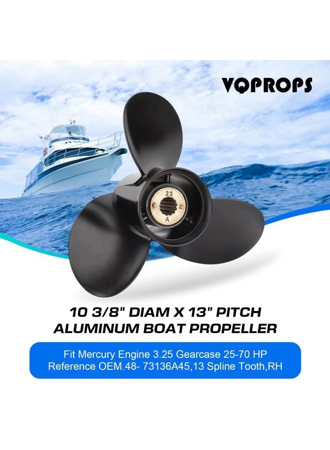 VQPROPs Your Props Marine 10 3/8 x 13, （13 Spline Tooth）， RH，Ref No.48-73136A45，OEM Upgrade Aluminum Outboard Propeller fit Mercury Engines 30-70HP - Image 2