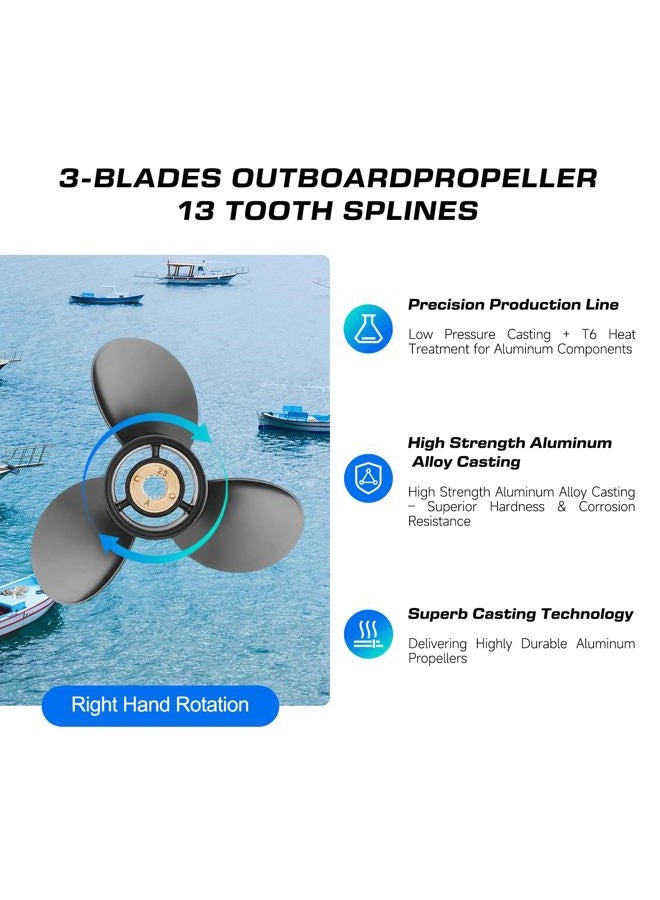 VQPROPs Your Props Marine 10 3/8 x 13, （13 Spline Tooth）， RH，Ref No.48-73136A45，OEM Upgrade Aluminum Outboard Propeller fit Mercury Engines 30-70HP - Image 4