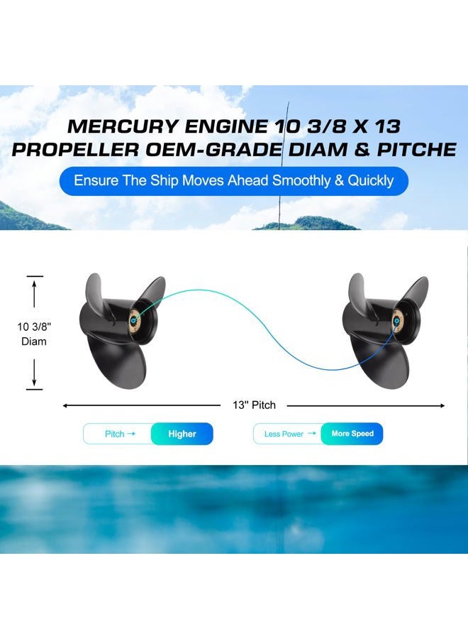 VQPROPs Your Props Marine 10 3/8 x 13, （13 Spline Tooth）， RH，Ref No.48-73136A45，OEM Upgrade Aluminum Outboard Propeller fit Mercury Engines 30-70HP - Image 3