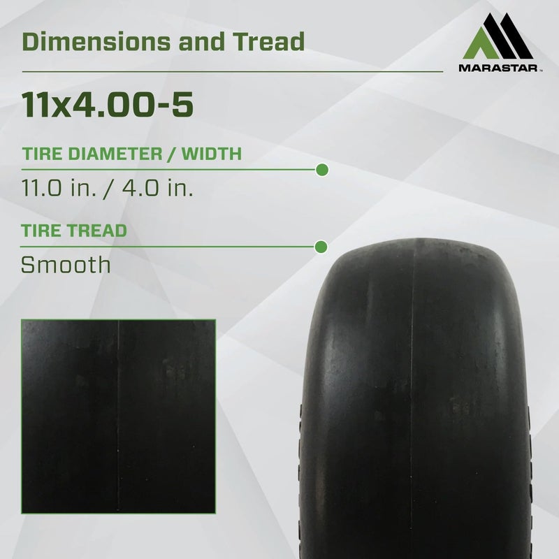 MARASTAR 00232-2PK Universal Fit Flat-Free 11x4.00-5 Tire and Wheel Assembly, Zero Turn Lawn Mower Replacement Tires, Smooth Tread, Adapter Kit included, 2 pack - Image 3