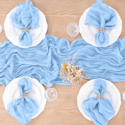 MLMC Light Blue Table Runner Baby Blue Cheesecloth Table Runner 10ft Baby Shower Decorations Rustic Gauze Fall Cheese Cloth Centerpiece 35x120 Inches for Gender Reveal Birthday Party Wedding Decor - Image 5